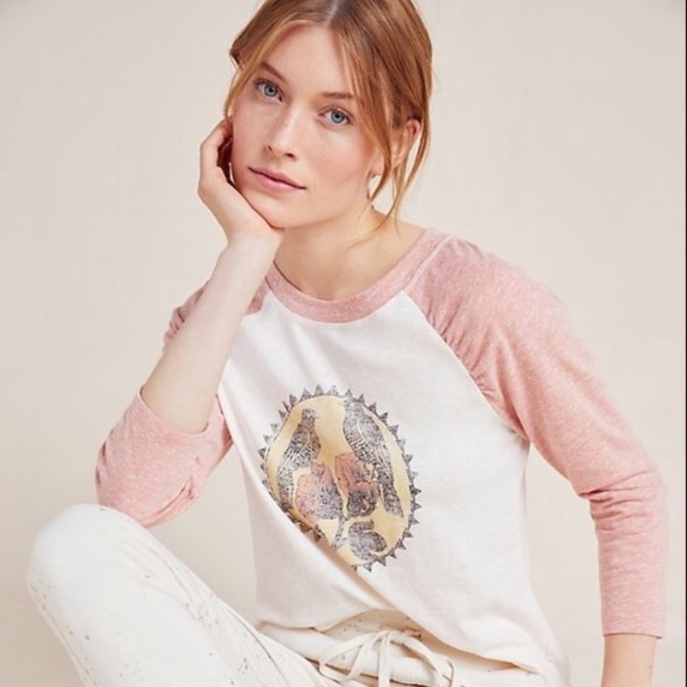 Anthropologie Pink and White Graphic Tee
